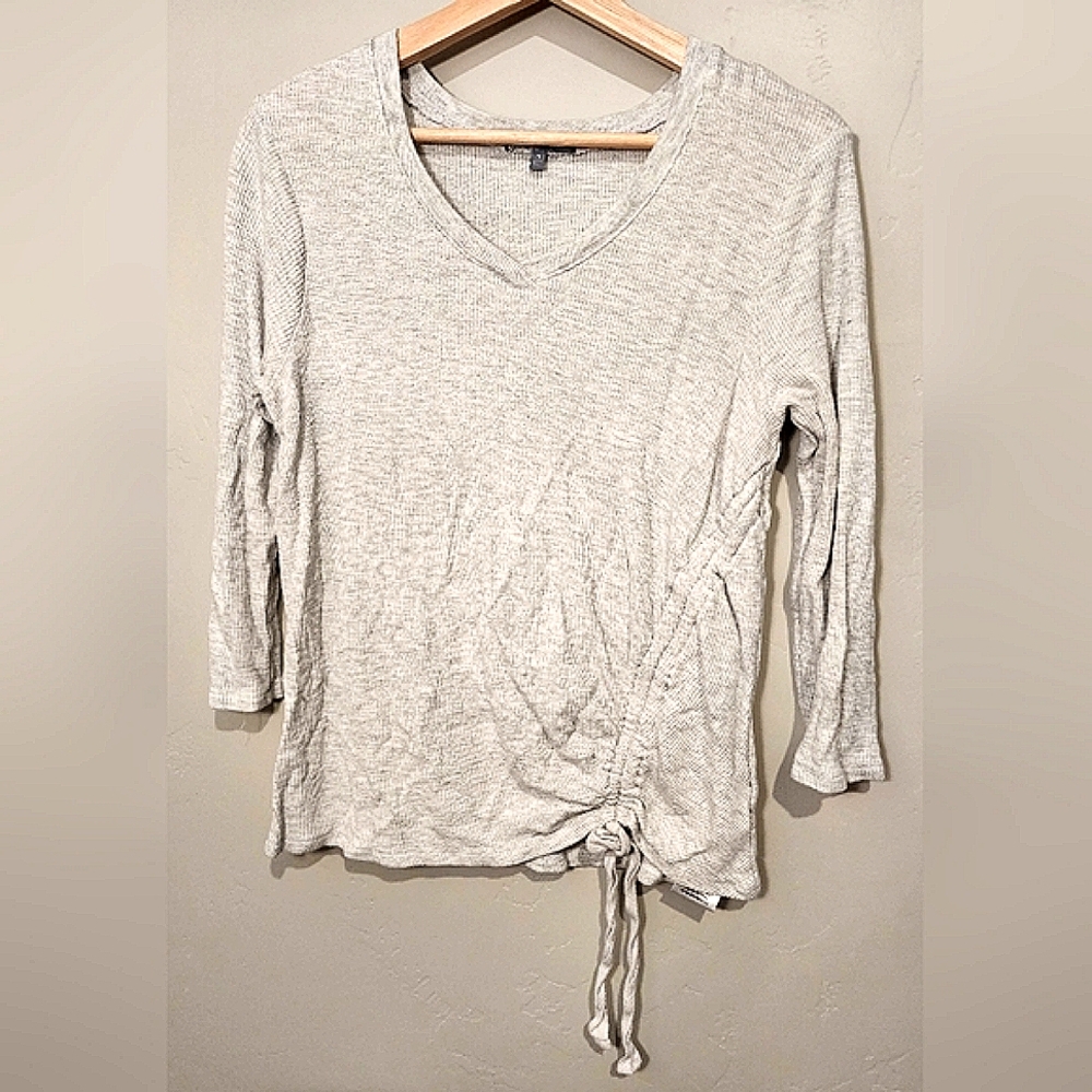 Wit & Wisdom Grey V-Neck Side Ruched 3/4 Sleeve
